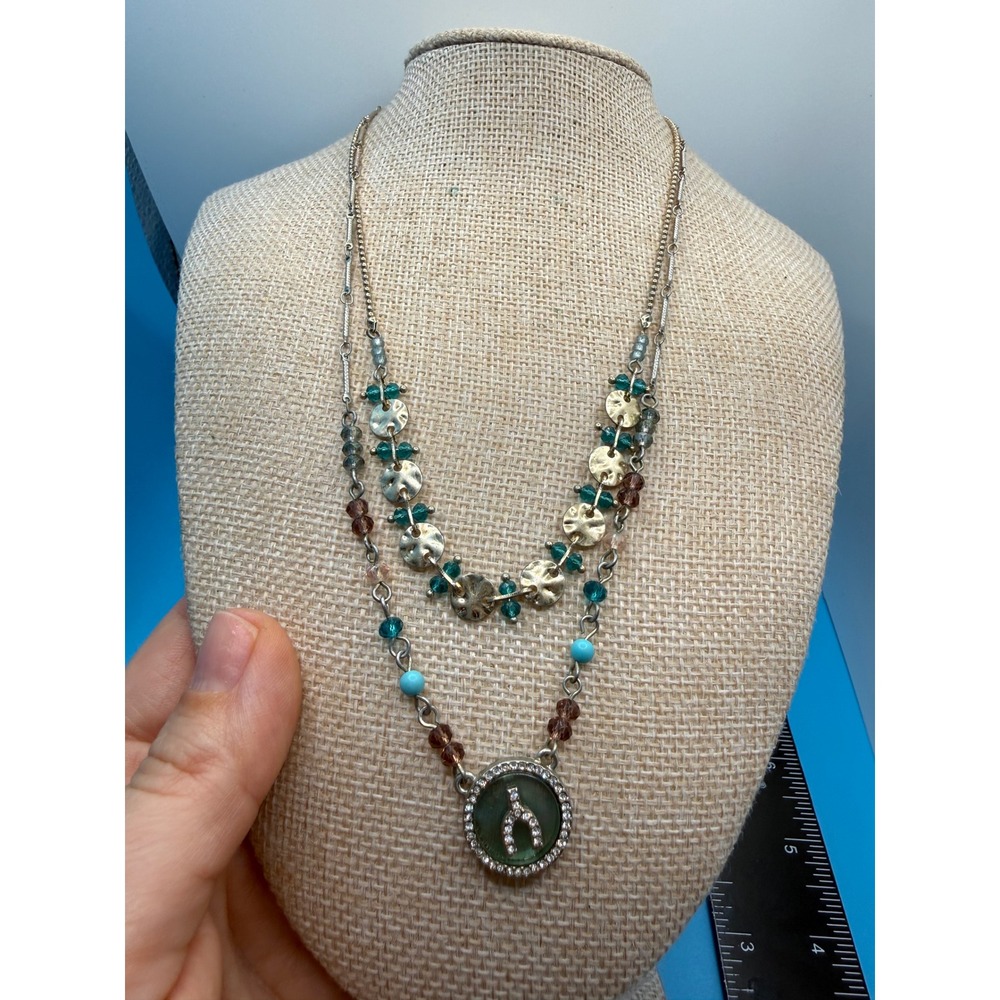 Lonna & Lilly Layered Wishbone Necklace Mixed Bead Mother of Pearl Green Teal